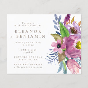 Papier Faire-part de mariage floral de jardin violet budg