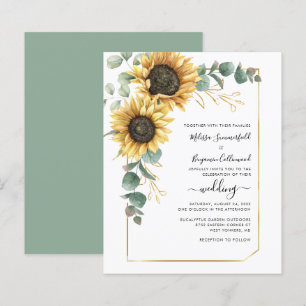 Papier Faire-part de mariage floral de tournesol Eucalypt