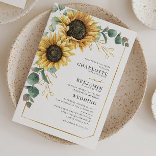 Papier Faire-part de mariage floral eucalyptus tournesol