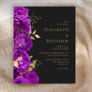Papier Faire-part de mariage floral foncé or violet budge