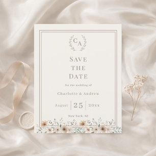 Papier Faire part de mariage floral monogramme ivoire tau
