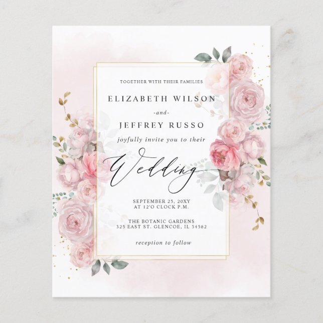 Papier Faire-part de mariage floral or Blush Budget Sprin (Devant)