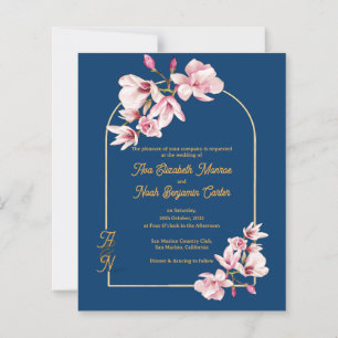 Papier Faire-part de mariage floral photo Navy moderne