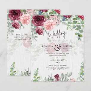 Papier Faire-part de mariage floral rose poudré de Bourgo