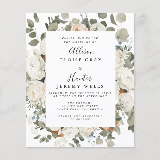 Papier Faire-part de mariage florale blanche (Devant)