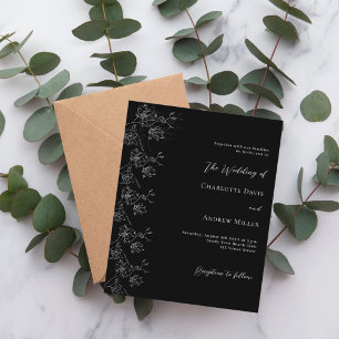 Papier Faire-part de mariage florale blanche noire