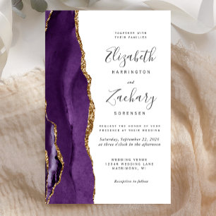 Papier Faire-part de mariage Grand Budget Violet Or Agate
