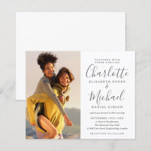 Papier Faire-Part de Mariage Gris Blanc Photo Budget