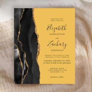 Papier Faire-part de mariage jaune Agate Or Noir Budget