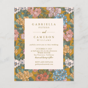Papier Faire-part de mariage jaune floral bohème moderne