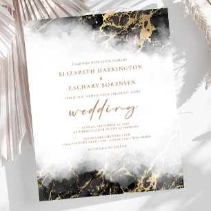 Papier Faire-part de mariage Marbre Noir Or