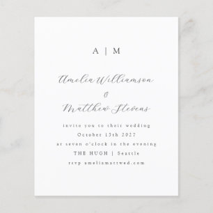 Papier Faire-part de mariage minimaliste blanc Monogramme