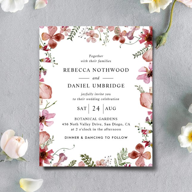 Papier Faire-part de mariage minimaliste Budget Pink Peac (Créateur téléchargé)