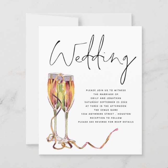 Papier Faire-part de mariage minimaliste de champagne (Devant)