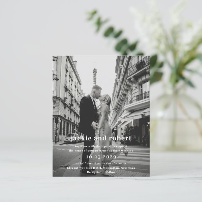 Papier Faire-part de mariage minime de budget photo moder (Debout devant)