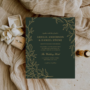 Papier Faire-part de mariage minimum d'or vert budget