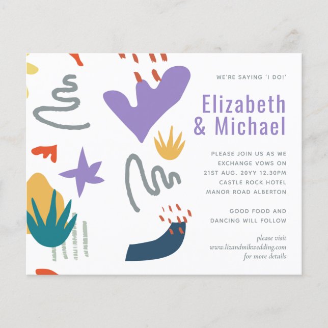 Papier Faire-part de mariage moderne abstrait violet vert (Devant)