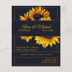 Papier Faire-part de mariage moderne or marine tournesols