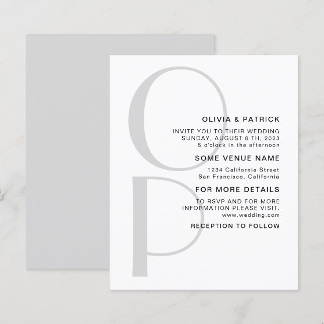 Papier Faire-part de mariage monographique minimaliste de (Devant / Derrière)