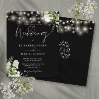 Faire-part de mariage noir avec guirlandes florale