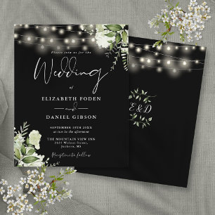 Papier Faire-part de mariage noir avec guirlandes florale