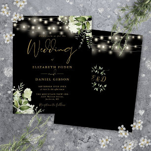 Papier Faire-part de mariage noir et or avec guirlandes f