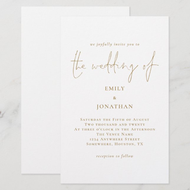 Papier Faire-part de mariage Or blanc plus grand du budge (Devant / Derrière)