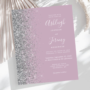 Papier Faire-part de mariage pailleté argent violet pouss