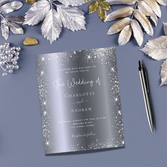 Papier Faire-part de mariage pailleté argenté budget répo (Créateur téléchargé)