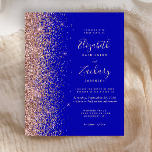 Papier Faire-part de mariage pailleté bleu royal et or ro