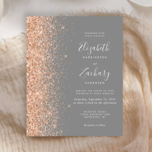 Papier Faire-part de mariage pailleté gris budget pêche