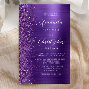 Papier Faire-part de mariage pailleté violet Budget Glam