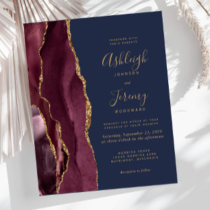 Papier Faire-part de mariage pas cher Agate Bordeaux Bleu