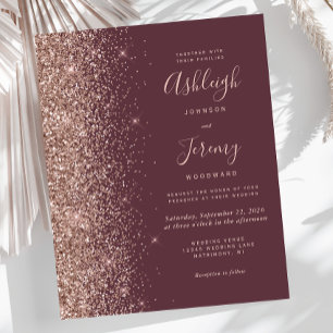 Papier Faire-part de mariage pas cher bordeaux rose gold