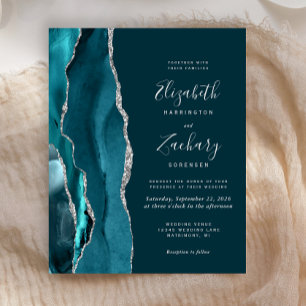 Papier Faire-part de mariage pas cher Dark Teal argenté A