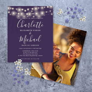 Papier Faire-part de mariage photo Budget Purple Lights