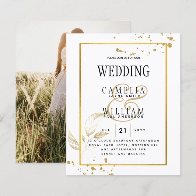 Papier FAIRE-PART DE MARIAGE PHOTO BUDGET White Gold (Devant / Derrière)