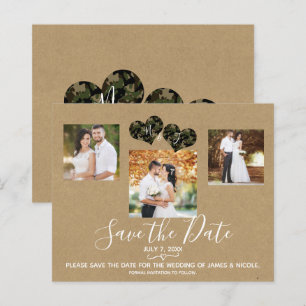 Papier Faire part de mariage photo coeurs camouflage rust