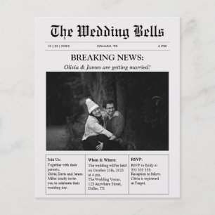 Papier Faire-part de mariage photo de journal unique budg