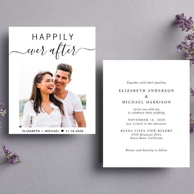 Papier Faire-part de mariage photo de script chic (Our user-friendly template allows you to easily upload your photo and create your perfect invitation)