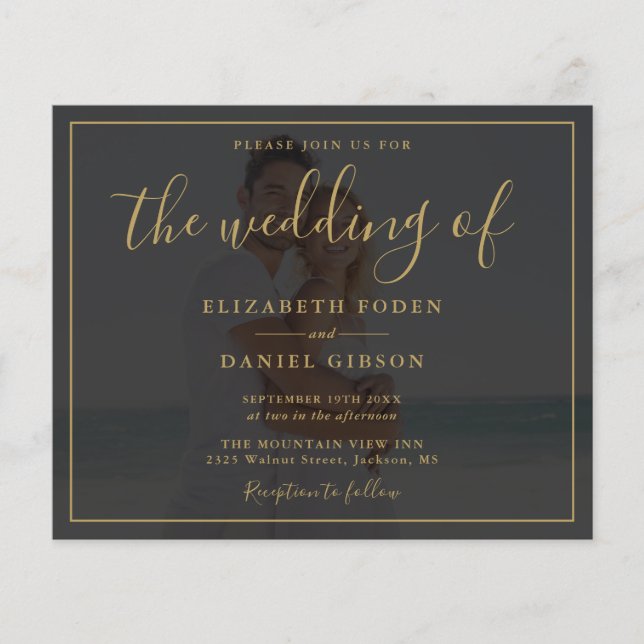 Papier Faire-part de mariage photo de script Gold Budget (Devant)