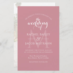Papier Faire-part de mariage photo Dusty Rose Monogram