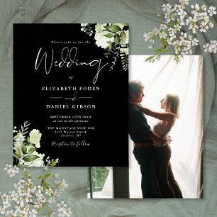 Papier Faire-part de mariage photo floral noir et blanc à
