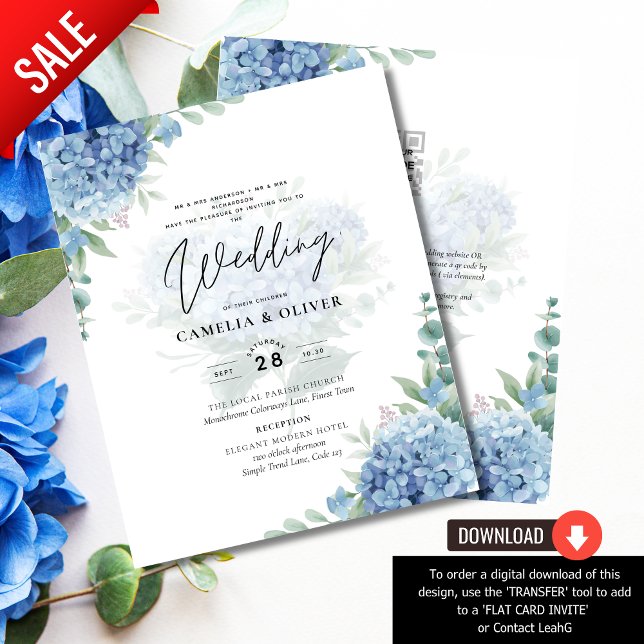 Papier Faire-part de mariage photo moderne Blue Hydrangea (Créateur téléchargé)