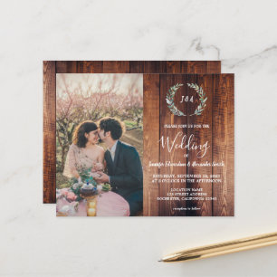 Papier Faire-part de mariage photo monogramme en bois de 
