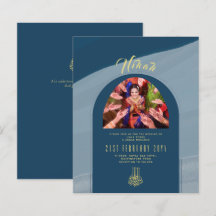 FAIRE-PART DE MARIAGE PHOTO NIKAH Blue Gold