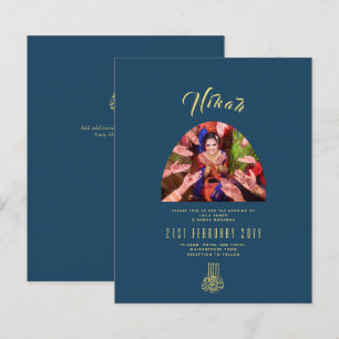 Papier FAIRE-PART DE MARIAGE PHOTO NIKAH Blue Gold