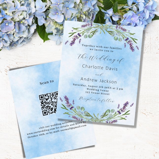 Papier Faire-part de mariage QR bleu lavande (Créateur téléchargé)