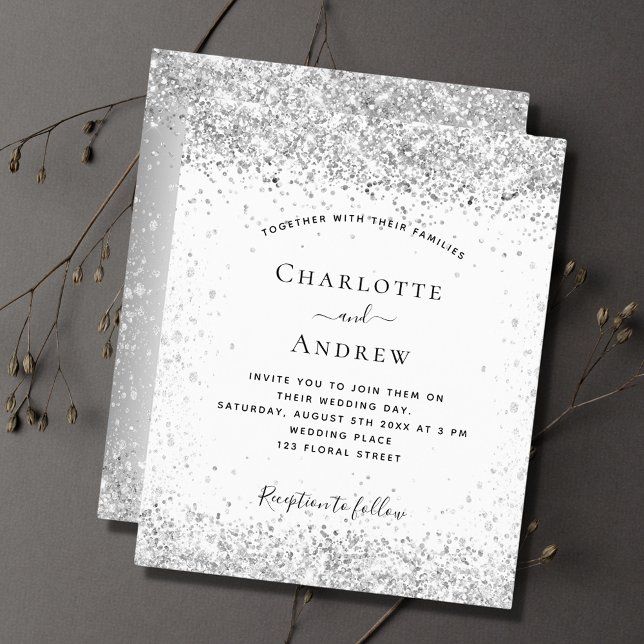 Papier Faire-part de mariage QR rsvp en argent blanc (Créateur téléchargé)