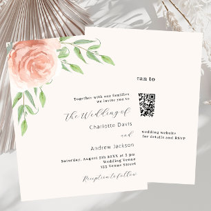 Papier faire-part de mariage QR RSVP rose or floral